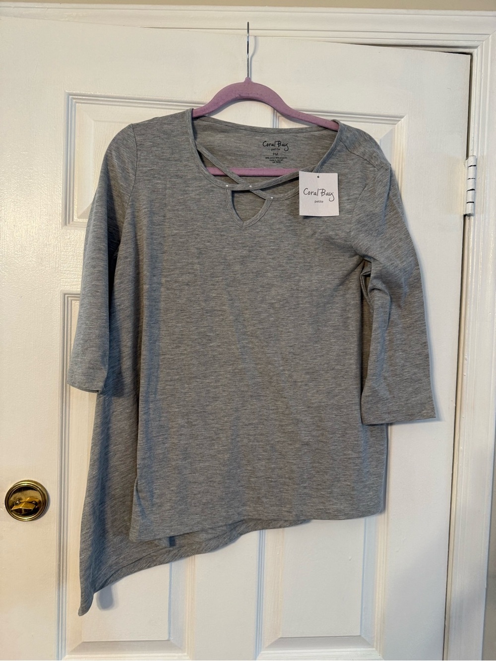 Coral Bay Heather Gray Asymmetric Tunic with Crisscross Neck